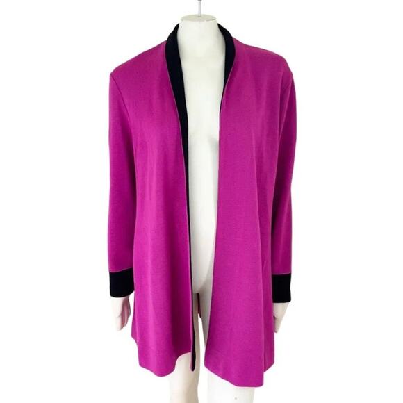 Vintage Sweaters - VTG OUTLANDER Artsy Long Line Open Cardigan  Sweater Coat  Fuchsia Pink  SZ M